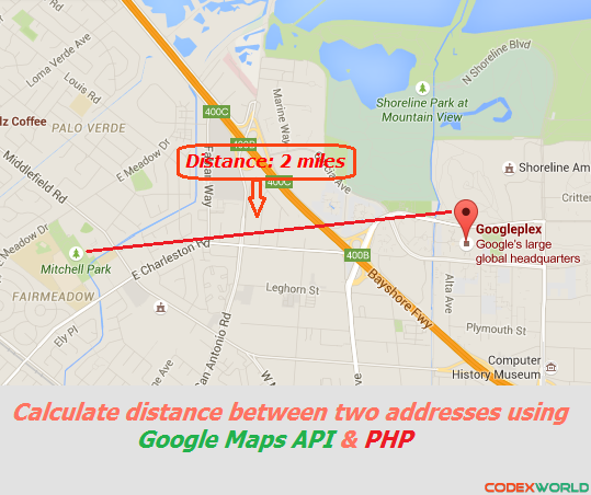 Distance between two addresses using Google Maps API and PHP CodexWorld