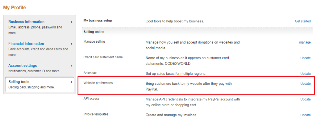paypal-business-account-selling-tools-website-preferences-update-codexworld