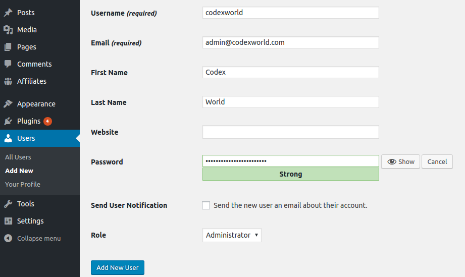 wordpress-administrator-new-user-username-role-codexworld