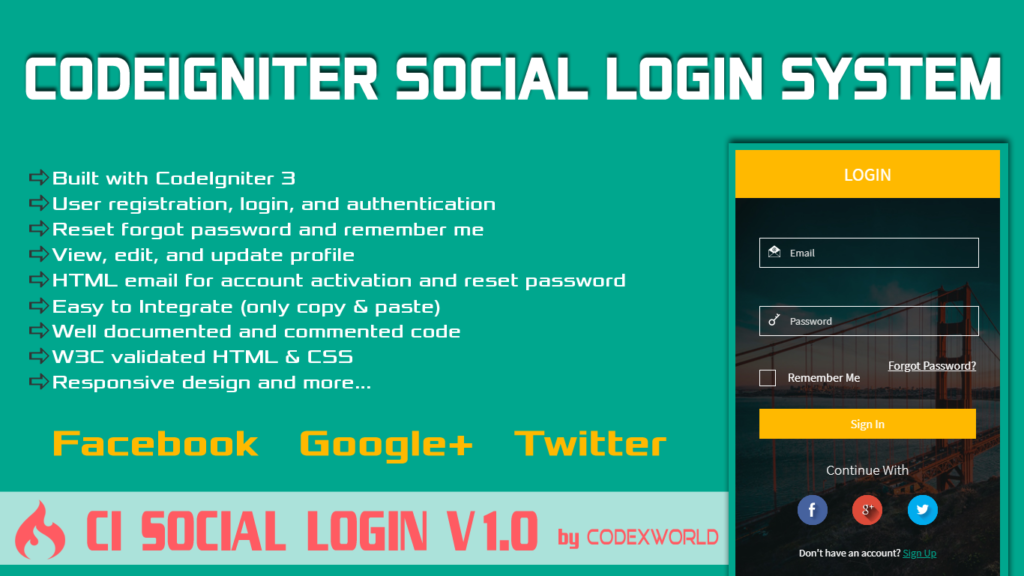 CodeIgniter Social Login System