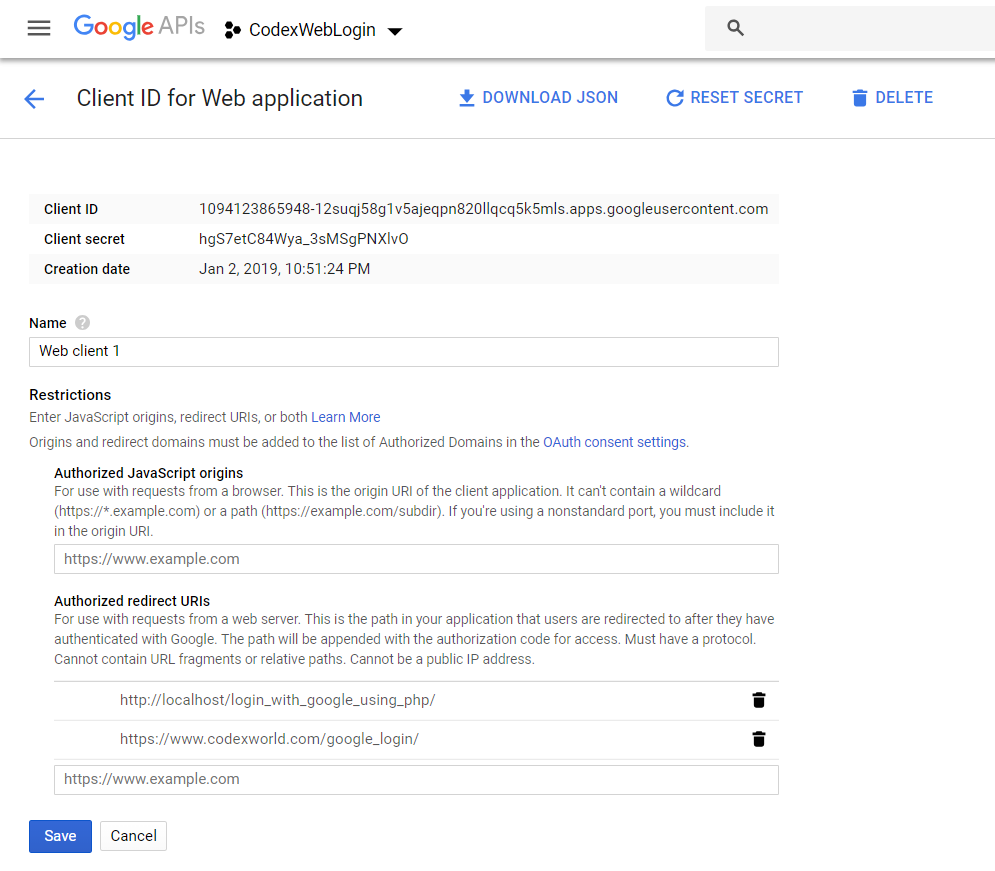 google-api-console-project-php-oauth-client-id-secret-codexworld