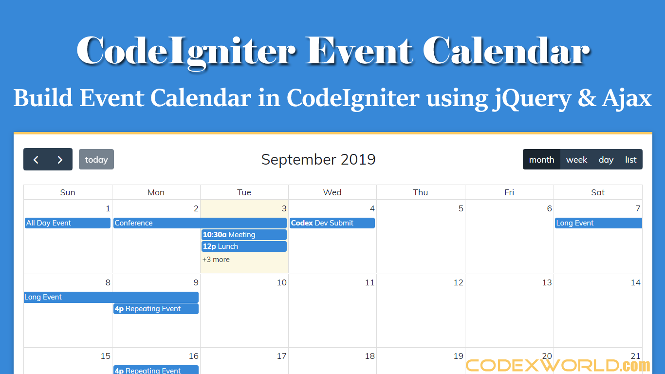 Build An Event Calendar In Codeigniter Using Jquery Codexworld
