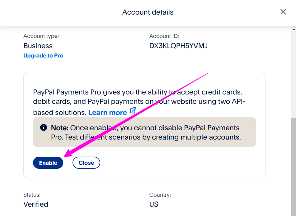 paypal-sandbox-business-account-upgrade-to-pro-enable-codexworld